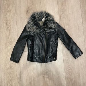 Guess toddler faux leather jacket with fur
